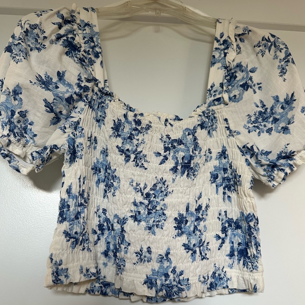 Blue and White Smocked Top